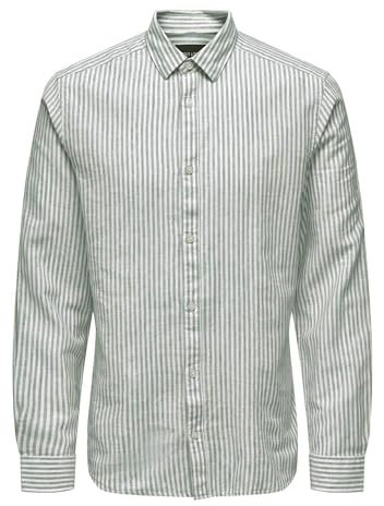 ONLY & SONS Onscaiden Life LS Stripe Linen 660 Noos Camicia in Lino, Spruzzo di Mare, L Uomo