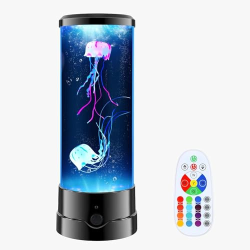 ONXE Kinder Nachtlicht,Quallen Lavalampe mit Fernbedienung 16 Farben Aquarium Stimmungs Nachtlicht,Haus Schlafzimmer Dekoration Lampe,Geschenke für Mädchen Jungen Weihnachten Geburtstage Feiertage