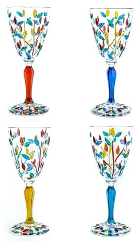 CC Zecchin Set di 4 quattro calici in vetro di Murano, dipinti a mano, altezza 19,3 cm, Venezia
