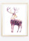 Din A4 Kunstdruck - Ren Rentier Hirsch Waldtier Winter Aquarell Romantik Wald - Druck Poster Bild - ohne Rahmenn