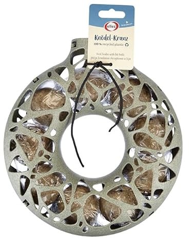 Elles Knödel-Kranz mit 9 Meisenknödeln | Futterspender für zahlreiche Meisenknödel | 100% Recyceltes Material | Ideal für den Garten oder Balkon | Umweltfreundlich & robust