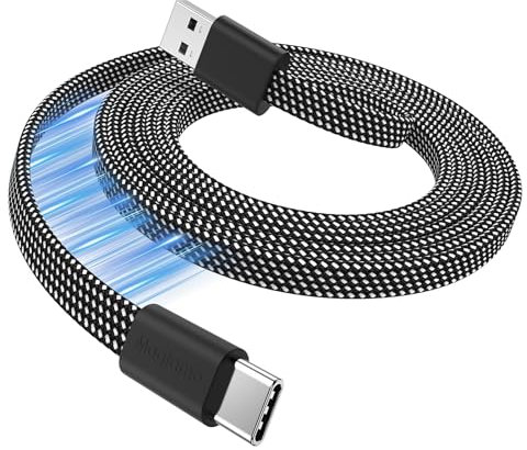 Magtame Cable USB A a USB C, cable de carga magnético plano, cable USB C en espiral, cable de carga rápida retráctil tipo C, cable flexible USB C compatible con Phone 15 Pro Max, Samsung, Pad, negro
