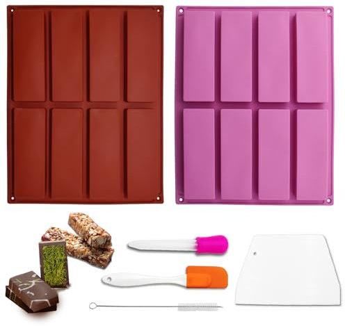 SHENSAIGO 2 Stück Müsliriegel Backform Silikon, 8 Mulden Riegelform Silikonformen, Antihaft Tiefe Schokoladenform, Rechteckig Silikonformen Backen für Energieriegel Käsekuchen Brownie Eiswürfel