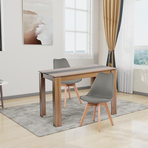 FURNITABLE Esstisch mit 2 Stühlen Esszimmergruppe, 2er Set Esszimmerstühle und 110CM Rechteckig Holztisch Essgruppe für Wohnzimmer Küche Büro (Walnuss-Schwarz Tisch+2 Grau Stühle)
