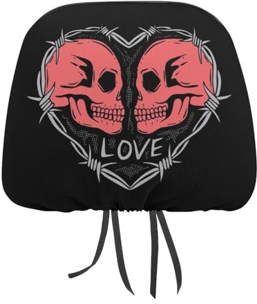 FJQWKLF Kopfstützenbezüge fürs Auto mit rotem Totenkopf-Muster, neuartiger Aufdruck, universelle tive Bezüge, 2er-Pack Kopfstützenbezüge