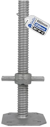 GeZu Impex Martinetto di Base per Ponteggio 650 x 38 mm Set di 12
