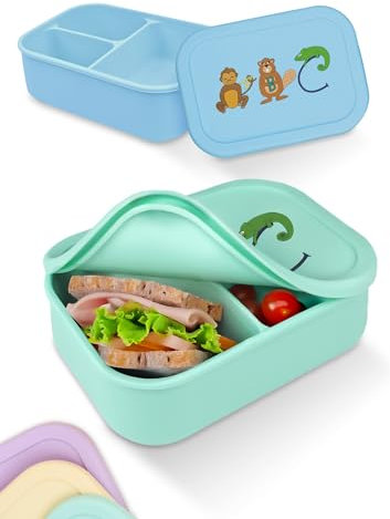 Deine Schulhelden Lunchbox - Silikon Brotdose für Kinder - Bruchfeste und Auslaufsichere Bento Box, BPA frei, Spülmaschinenfest und Mikrowellengeeignet - Kapazität 800 ml (Mint)