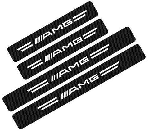 COOKENG 4 Stück Auto Einstiegsleisten Schutzfolie für AMG, Willkommen Pedalschutz Schwellenaufkleber Kohlefaser Türschweller Aufkleber Lackschutz Dekorative Aufkleber,AMG