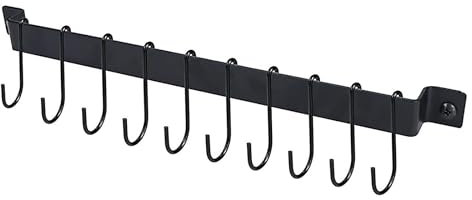 FYY Hakenleiste Küche mit 10 beweglichen Haken, Heavy Duty Küchenhalter Küchen Hängeleiste für hängende Utensilien, Handtücher, Tassen, Töpfe, schwarz