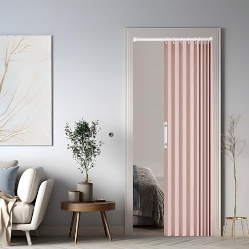Rideau de porte magnétique occultant, séparateur de pièce pliable pour salle de bain, chambre à coucher, salon, design accordéon (rose)