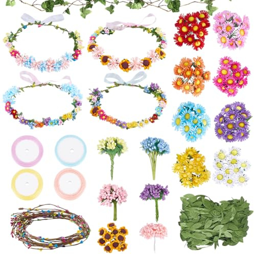 INFUNLY 20 Set Blumenkronen Bastelset Machen Sie Ihren Eigenen Blumenkronenkranz Gänseblümchengirlande Stirnbänder Bastelset DIY Feen Sonnenblumen Haarschmuck Für Geburtstagsfeier Hochzeitsdekoration