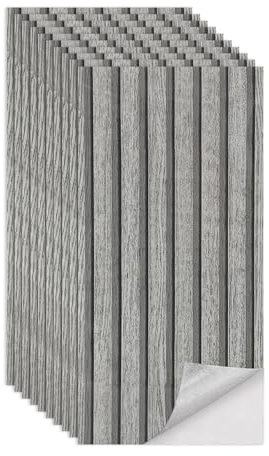 Swehooirt Holz Optik Paneele, 3D Akustikpaneele Selbstklebend, Holz Wandpaneele in Holzoptik, Panels für Wohnzimmer, Küche, Wand Deko, Wandverkleidung und Schallschutz - Eiche grau, 10er Set