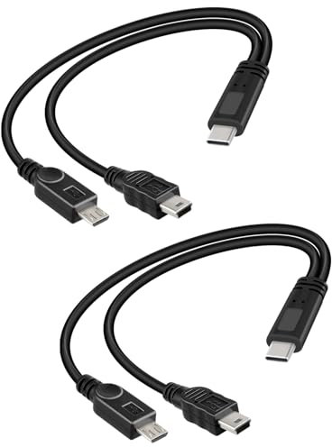 YANBORONSN 2 en 1 multi type c mâle vers micro usb et mini connecteur usb 5p séparateur en y câble de charge court-pas de transfert de données (pack de 2)