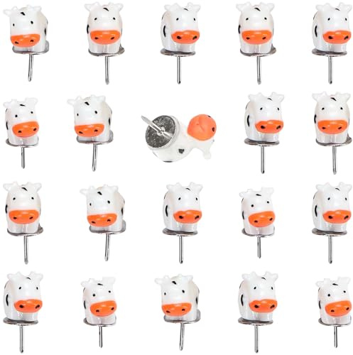 Cow Decorative Push Pins – Cute Handmade Cow-Shaped Thumbtacks with Box for Corkboard, Bulletin Board, Photo Wall, Paper, Map Marker, Memo, Note, Drawing Pin, Office, Home, School Accessories – 20 Pcs