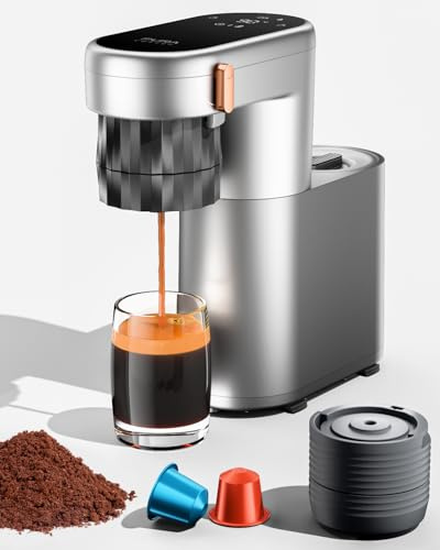 pura coffee 2-in-1 Espressomaschine, 20 Bar, sofort heiß, Netzbetrieb, kompatibel mit NS-Kapseln und Kaffeepulver, kompakte Kaffeemaschine für Camping, Büro und Zuhause