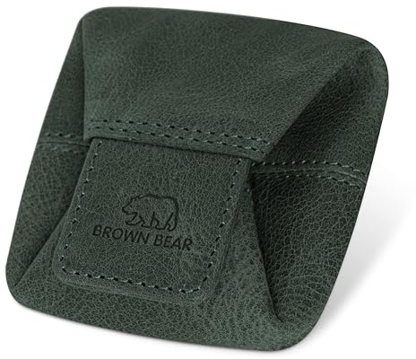 BROWN BEAR Münzbörse klein Leder Olive Grün Vintage - BB 9095 GN | Echtleder Münzbeutel mit Druckknopf Mini Geldbörse Wiener Schachtel Minibörse für Herren & Damen