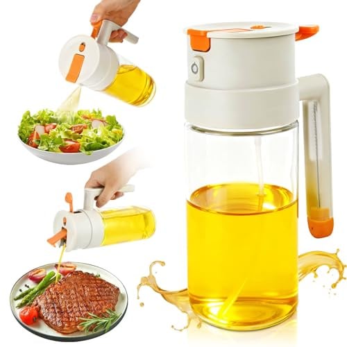 Jukibole Aceitera Spray Pulverizador 650 ml - 2 en 1 Pulverizador Aceite Spray de Cristal, Antigoteo Spray Aceite Cocina con Cepillo, Dispensador Aceite Spray para Cocina, Freidora de Aire, Barbacoa
