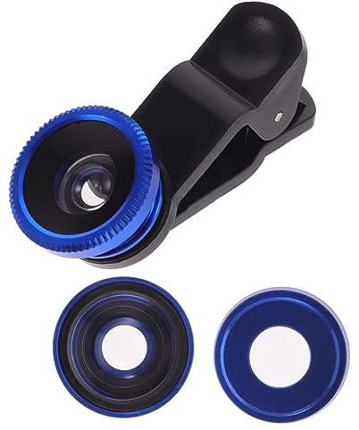 3-in-1 Smartphone Kameraobjektiv Fisheye Mikro Weitwinkel 52mm | Glas und Aluminiumlegierung, Clip On mit Weichem Gummi, Blau, 1 Stück, Passend für Gängige Smartphones 6s/7/8/x