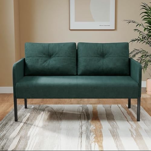 Fabulcozy Divano 2 Posti 120 cm Design Minimalista, Piccolo Divano a 2 Posti Schienale Alto e Tessuto Traspirante Confortevole, Ideale Per Soggiorno (Verde)