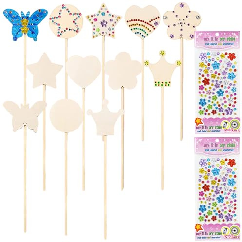 ZYEKIU 12 Stück Zauberstab Bastelnset mit Aufklebern, Basteln Diy Kreativ Geschenke, Bastelset Kinder Holzan zum Bemalen, Kindergeburtstag Basteln für Feen Geburtstag Deko Party Geschenk