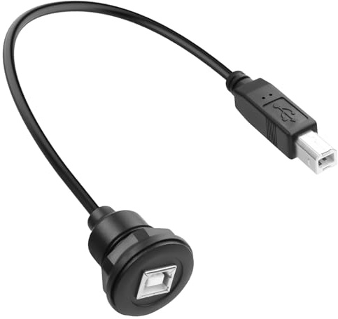 QIANRENON USB B Threaded Fixed Mount Printer Short Cable Adapter USB Type B 2.0 Male to Female Embedded Bulkhead Mount Connector Extender 480Mbps, for Printer Scanner, 30cm/11.8in