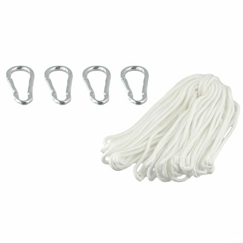 Gettimore 20M Nylon Fahnenseil für Fahnenmast wetterfeste 6mm Schnur mit 4 Karabinerhaken weiß