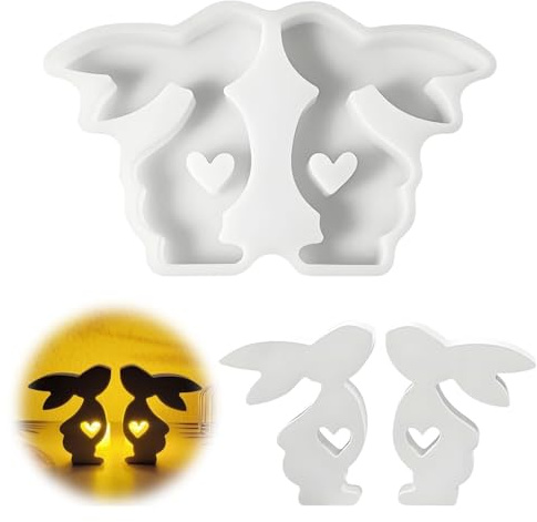 2 Stück Silikonformen Osterhase mit Herz, Flexible Gießformen für Ostern zum Gießen von Harz, Gips und DIY Basteldeko, Wiederverwendbare Silikon Gießform für Osterdekorationen
