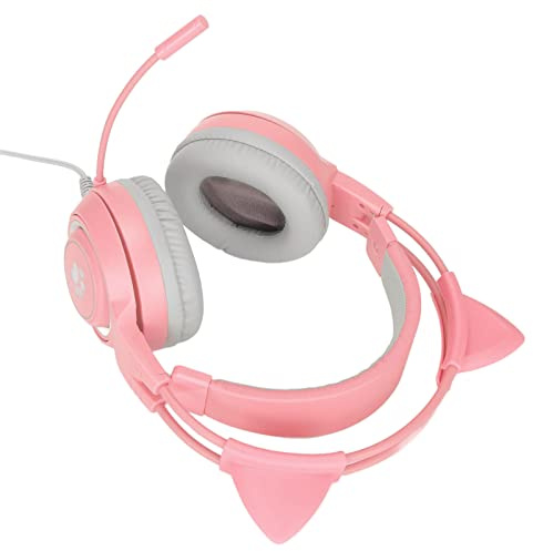RASTKY SYG25 Katzenohr-Gaming-Headset mit Klarem Klang und Geräuschunterdrückendem Mikrofon für PC, für One, USB + 3,5-mm-Stecker, Gaming-Kopfhörer für Gamer und Streamer (PINK)