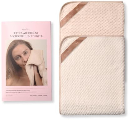 waschies Ultra-saugfähiges Mikrofaser-Gesichtshandtuch 2er Set Natural/Sand | Schnell trocknend und super weich, ideal für tägliche Pflege, Reisen und Fitness, geeignet für alle Hauttypen
