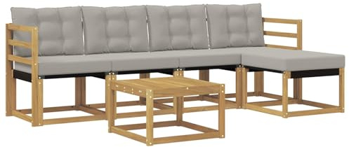 vidaXL Outdoor-Sofagarnitur mit Kissen 6 pcs Weiß und Hellgrau, Gartenmöbel, modernes Outdoor-Sofa, modulare Sitzgruppe für Terrasse und Lounge, langlebig und bequem