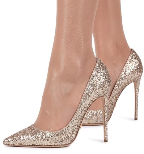 VOGEL VERE Escarpins Femme Pailletés Talons Hauts Aiguille Bout Pointu | 10cm, Stiletto, Pailletés, Bout Fermé, Sexy, Élégants, Escarpins De Mariée, Chaussures De Soirée, Mariage, Fête, Bureau