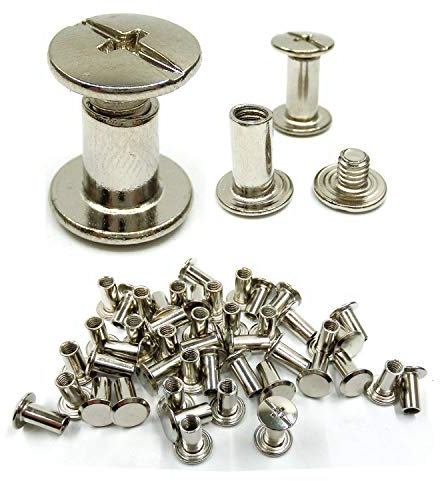 Dancepandas Visse Chicago 5mm 50PCS Rivets en Cuir Chicago Binding Screws Assortiment Croix Tête Bouton Solide Ceinture Vis de Réparation Cuir Plaqué Nickel(5X10mm)