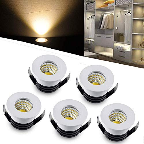 INHDBOX Mini LED Einbaustrahler Set 5er,3W Warmweiß LED Deckeneinbaustrahler Schwenkbar COB Deckenspots Aluminium LED Deckenspots für Weinschrank Schrank Küche Wohnzimmer -Weiß