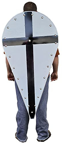 SwordsAxe Templar Knight Crusader Wooden Black Cross Kite Shield - Almost 4 Feet Tall