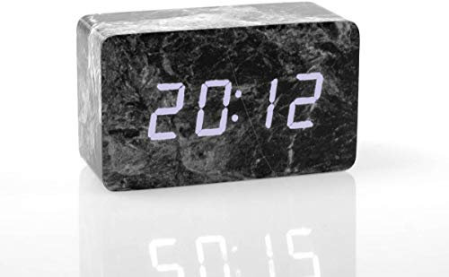 mixed24 Marmor Schwarz LED Wecker Digital Alarmwecker Uhr Beleuchtet Alarm Akustiksensor