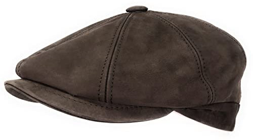 WEROR Herren & Damen Schiebermütze aus Leder Flatcap Schirmmütze Mütze WEROR-263.1 (56, Braun)
