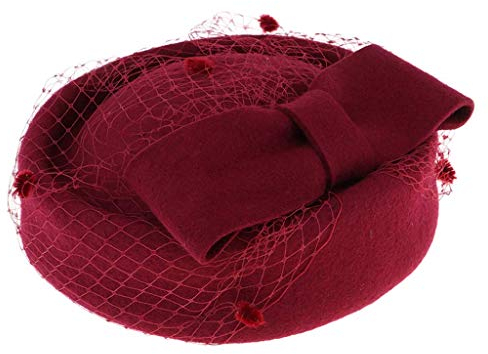 Tubayia Damen Baskenmütze Kopfschmuck Fascinator Pillbox Hut für Kirche, Teeparty, Hochzeit (Rot)