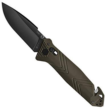 TB Outdoor - Couteau CAC® - Couteau Armée Française - Survie et Outdoor - Lame Lisse Anti-Corrosion - Manche PA6 FV Kaki - Lame Utile 85 mm