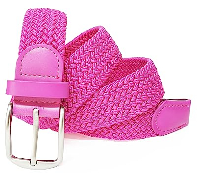 Gloop Unisex Elastischer Ledergürtel Geflochtener Stretchgürtel Dehnbarer Stoff Leder Gürtel für Damen und Herren, 18730a15 Pink, Gesamtlänge ohne schnalle 115 CM
