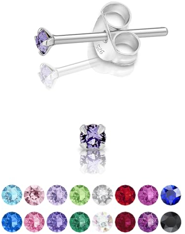 DTPsilver - Winzige Ohrringe 925 Sterling Silber mit Kristallen von Swarovski® Elements Runde Sehr kleine Ohrstecker - Durchmesser 2 mm - Farbe : Tansanit
