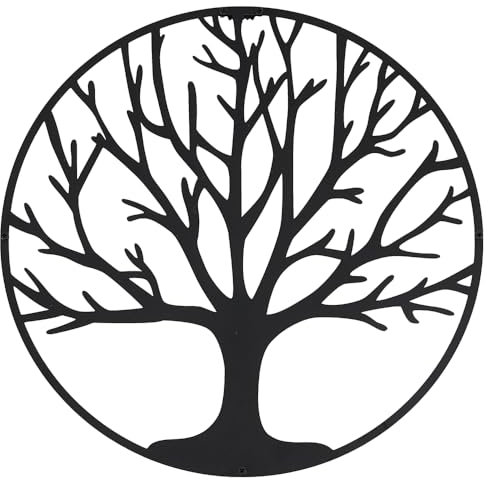 Hansmeier® Wanddeko Baum des Lebens Schwarz - 40 x 40 cm - Wasserfest, schlicht, modern - Für Außen und Innen - Metall-Deko im Industrial Style