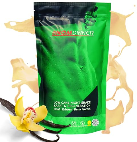 NOM Dinner Protein Pulver Vanille - Hochwertiges Proteinpulver zum Abnehmen - Schnell löslicher Eiweiß Shake - Veganes Reis, Erbsen und Hanfprotein (400g)