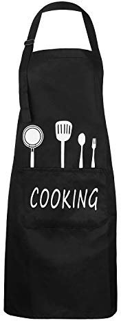 MengH-SHOP Schürze Unisex Kochschürze Wasserdicht Latzschürze mit 2 Taschen und Verstellbar Nackenband Professionell Kellnerschürze Backschürze Grillschürze Latzschürze (Schwarz)