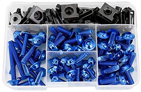 Motorrad Schrauben Set, Akozon 177pcs Aluminium Schrauben Verkleidungsschraubensatz Universal M5 M6 Dekorative Abdeckung für Sportbikes(Blau)