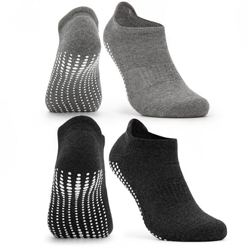 Occulto Damen & Herren Yoga Socken 2-4er Pack (Modell: Mady) 2 Paare | Schwarz-Grau 35-38