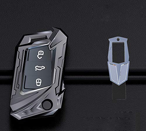 Coque en pour Clé Seat Ateca Leon Ibiza -Cover Housse Alliage de zinc en Chrome pour Télécommande Skoda Octavia Karoq Porte-clé Protection (Gris)