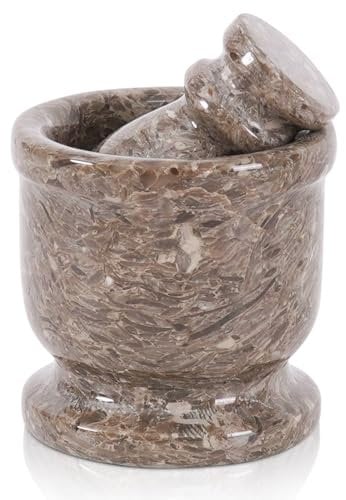 Radicaln Oceanic - Juego de mortero y pilón de mármol de 2.5 pulgadas, hecho a mano, molinillo de especias y triturador de ajo para mortero de cocina, pequeño molinillo de hierbas