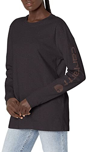 Carhartt Damen Loose Fit Heavyweight Long Sleeve Graphic K231 Workwear Langarm-T-Shirt mit Logo, Normale Größen, BlackBerry Heather, Mittel
