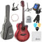Soldin 40 Zoll Akustikgitarre Premium Massive Fichtendecke Guitarre Bundle Kit mit Gigbag,Gitarrenständer,Stimmgerät,Gurt,Kapodaster,Saiten,Reinigungstuch und Plektren (Bernsteinrot)