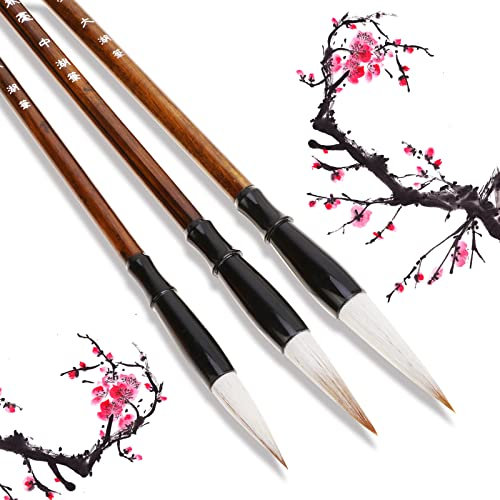 Lot de 3 Ensemble de pinceaux de calligraphie chinois, Pinceau d'artiste professionnel La Calligraphie et La Peinture Set Peinture Kanji outils de calligraphie pour Débutant, étudiants et artistes